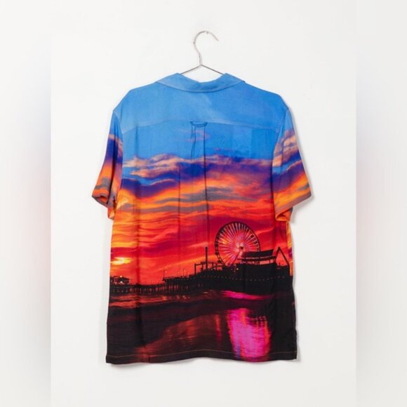 Kolby Santa Monica Pier Ferris Wheel Button Up Hawaiian Summer Lightweight Shirt - Picture 4 of 10